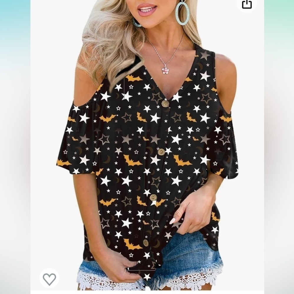 NWT Roshop Women's Sexy Cold Shoulder Button Down Tie Front Halloween Shirts M